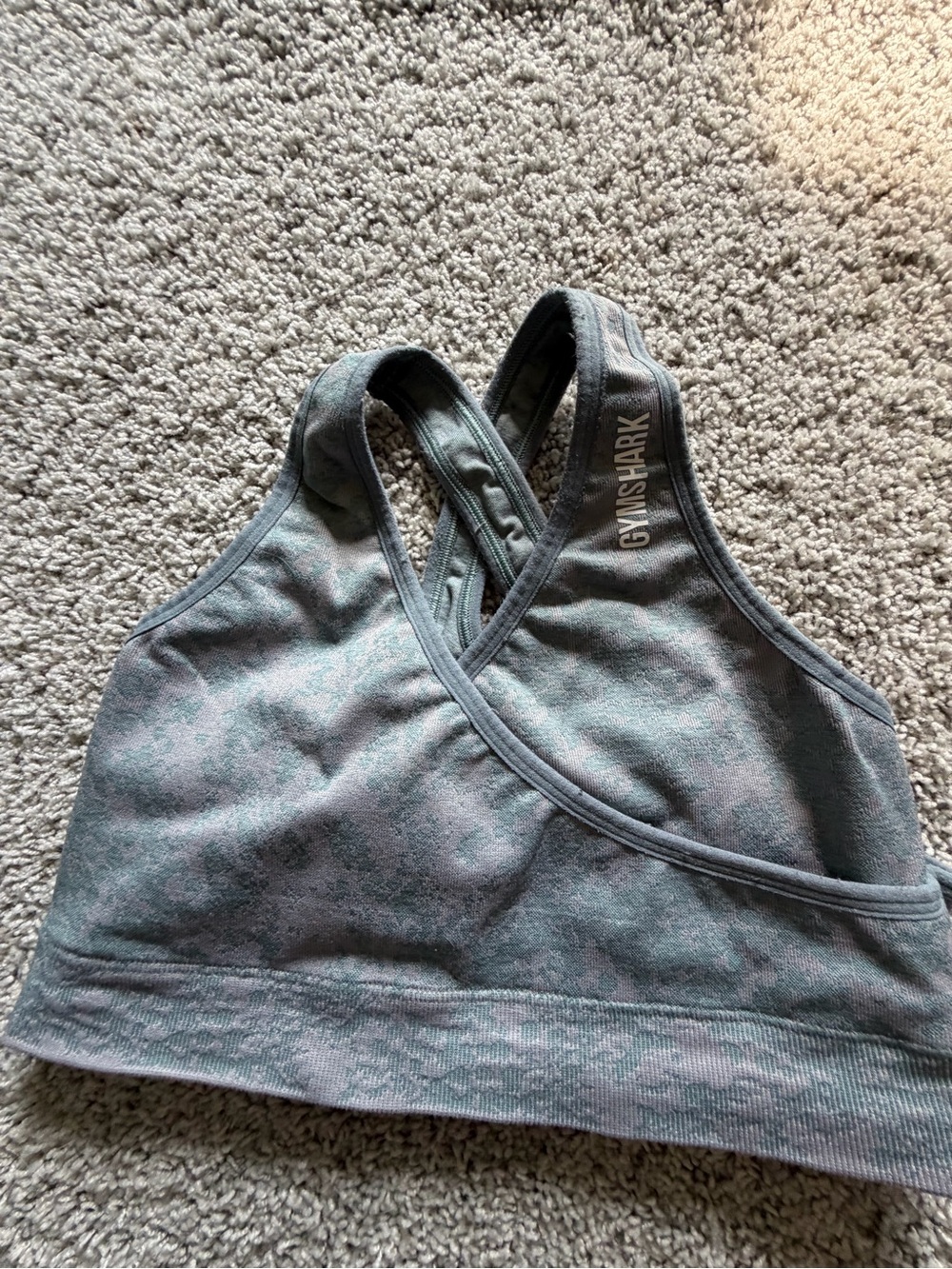 Gymshark Camo Crossover Sports Bra - Blue Heathered Gray